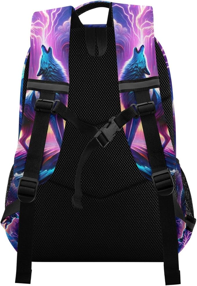 Wolf Howling Moon Lightning Backpack for Boys Girls Elementary School Bag Kids Bookbag Travel Rucksack