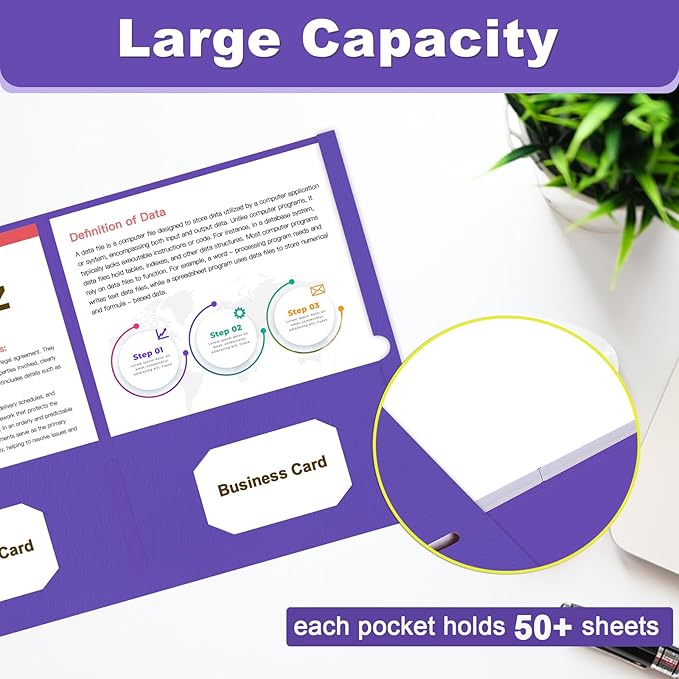 Folders with Pockets, LAYZZ 30 Pack Paper Pocket Folders, 2 Pocket Folders Fits Letter Size Paper, for School Office and Home (Purple)