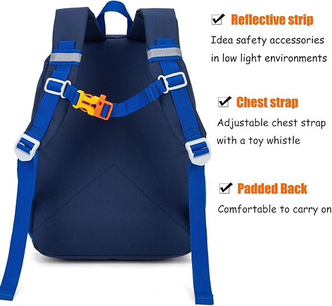 HawLander Little Kids Backpack for Boys Toddler School Bag Fits 3 to 6 years old, 15 inch, Blue