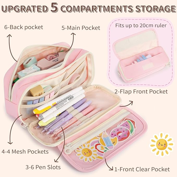 Large Capacity Pencil Case with Compartments, School Pencil Bags with Zipper, Big Storage Pen Bag for Teen Girl Boy Men Women, Adult Stationery Pen Bag for School College and Office