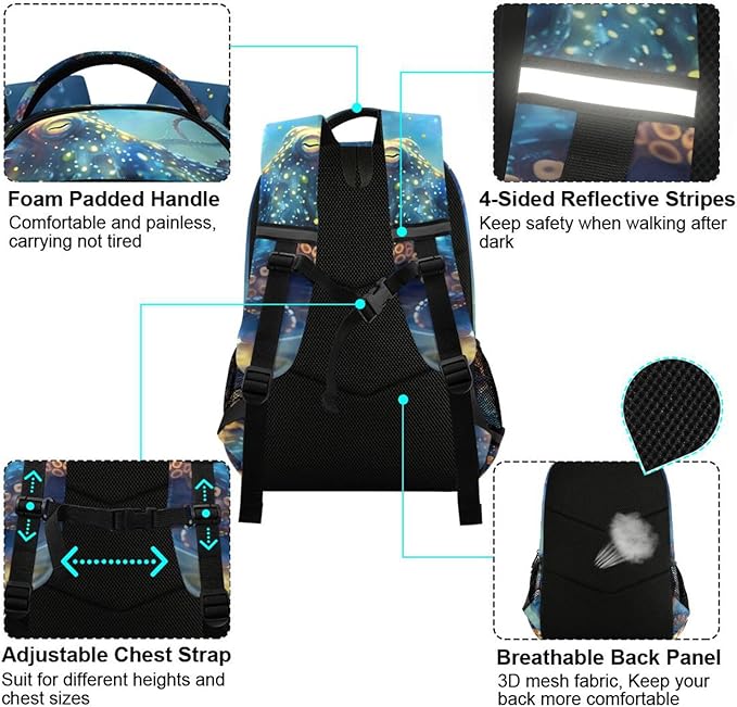 Octopus Galaxy Backpack for Boys Girls Elementary School Bag Kids Bookbag Travel Rucksack