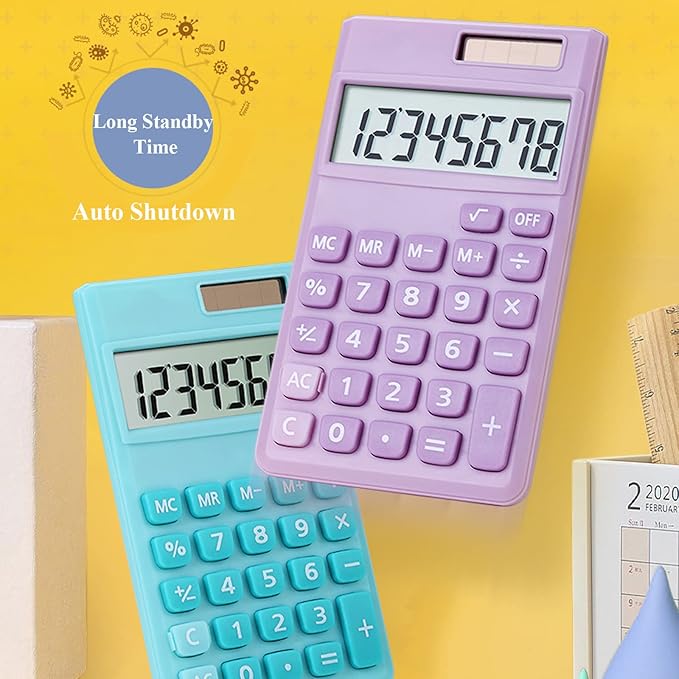 Basic Calculator, Desktop Cute Pocket Size Mini Calculators for School, Office, Home (Purple)