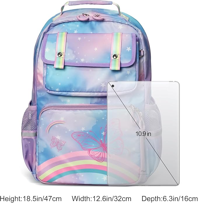 Kids Backpack - Lightweight 15” Backpack in Fun Prints for School, Travel, & Daycare, Ideal for Ages 4+, Roomy Interior, Durable & Water-Resistant Fabric, Back to School Book Bags(Rainbows)
