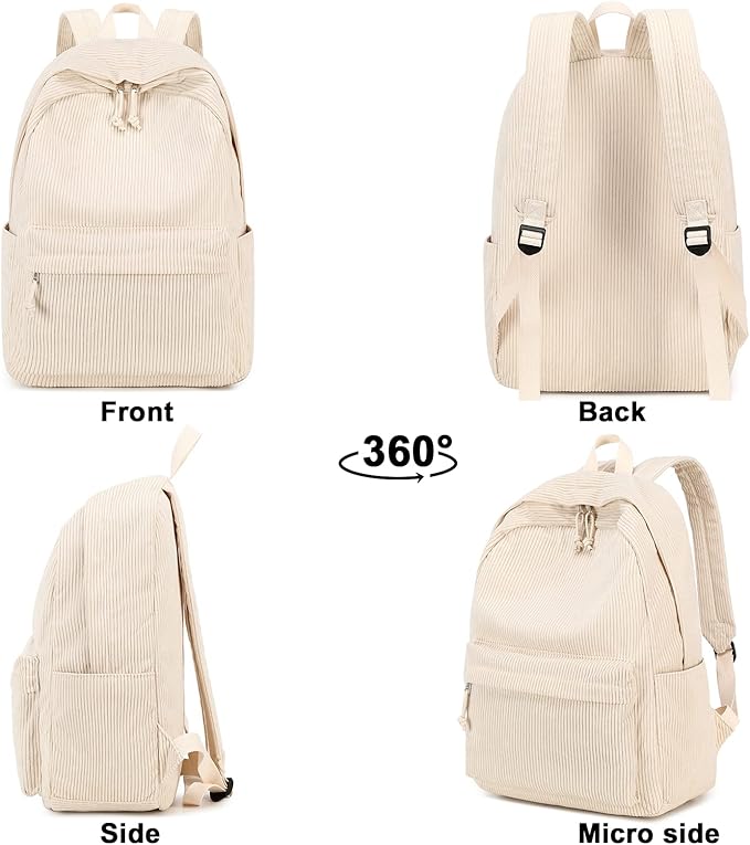 School Backpack for Teens Large Corduroy Bookbag Lightweight 15.6 inch Laptop Bag for Girls Women Casual High School College