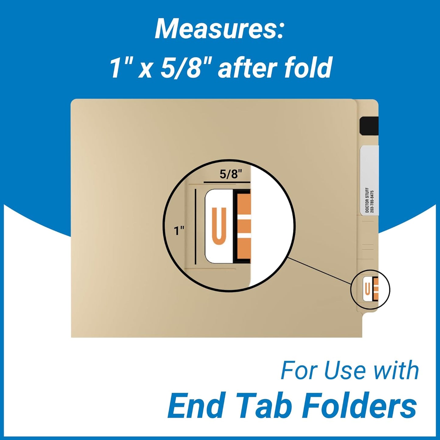 Doctor Stuff - File Folder Labels, Alphabet Letter U, Compatible with Smead BCCR/BCCS - TPAM Series Alpha Stickers Fluorescent Orange, 1" x 1-1/4", 500/Roll