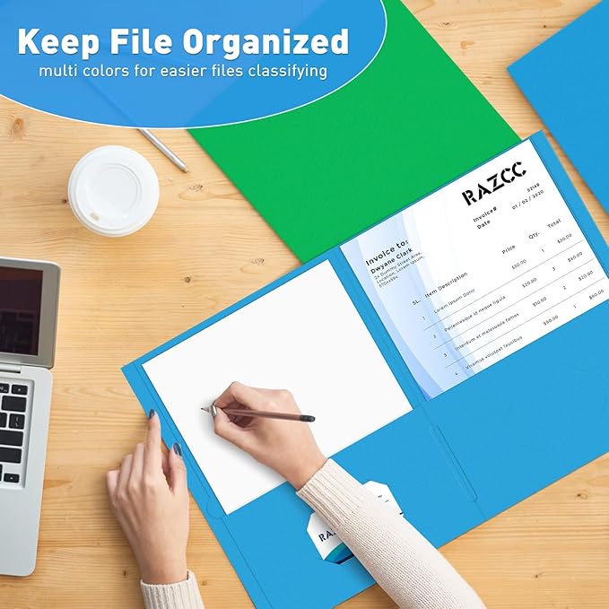 Two Pocket Folders, RAZCC 75 Pack 2 Pocket Folders Fit Letter Size Paper, Paper Folders with Pockets for School Office Business Home, Assorted 5 Colors