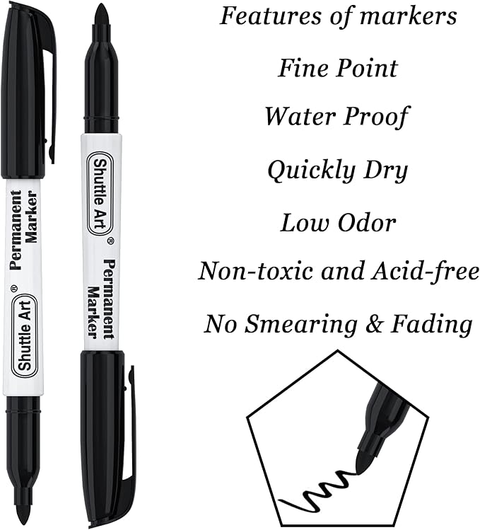 Shuttle Art Permanent Markers, 30 Pack Black Permanent Marker set,Fine Point, Works on Plastic,Wood,Stone,Metal and Glass for Doodling, Marking