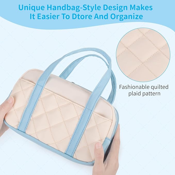 2 Compartment Pencil Case For Girls,Zipper Pencil Bag With Handle, Large Capacity quilting Pencil Pouch Organizer Aesthetic, Womens Soft Pencil Box Marker Pouch For Middle School Office College