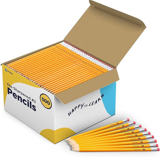 Enday #2 Pencils Bulk - 500 Pack - Pre-sharpened pencils #2 Wood-Cased Yellow Sharpened Pencils for Kids with Latex-Free Eraser Top for Office and Classroom Supplies.