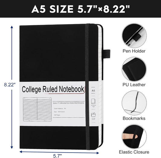 A5 Lined Journal Notebooks for Work, 192 Pages, Medium 5.7 x 8.3inch, College Ruled, Vegan Leather Hardcover Journals for Women Men,8 Pack