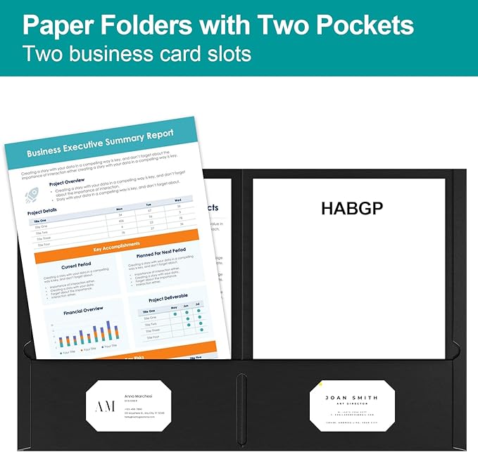 HABGP Two Pocket Folders, 100 Pack 2 Pocket Folders Fit Letter Size Paper, Black Paper File Folders with Pockets for School Office Home Business