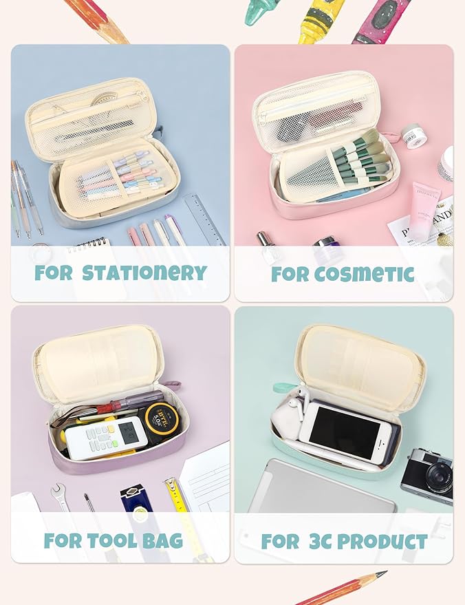 SUNEE Cute Pencil Case, Aesthetic Pen Pouch, Colored Large Pencil Bag with Zipper, Kawaii Stationery Storage and Organizer, School Supplies for Teen and Adult Girls, Mint Green