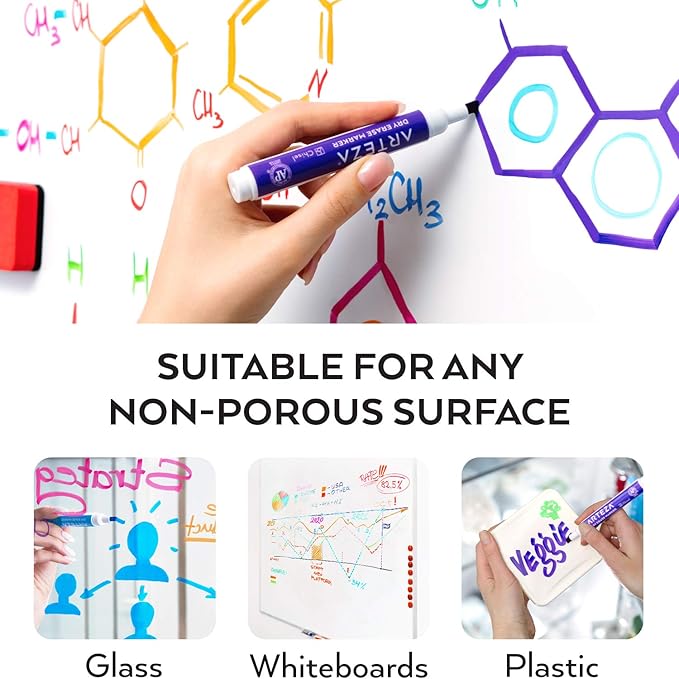 ARTEZA Dry Erase Markers Pack of 53, Chisel Tip, 12 Assorted Colors with Low-Odor Ink, Whiteboard Pens