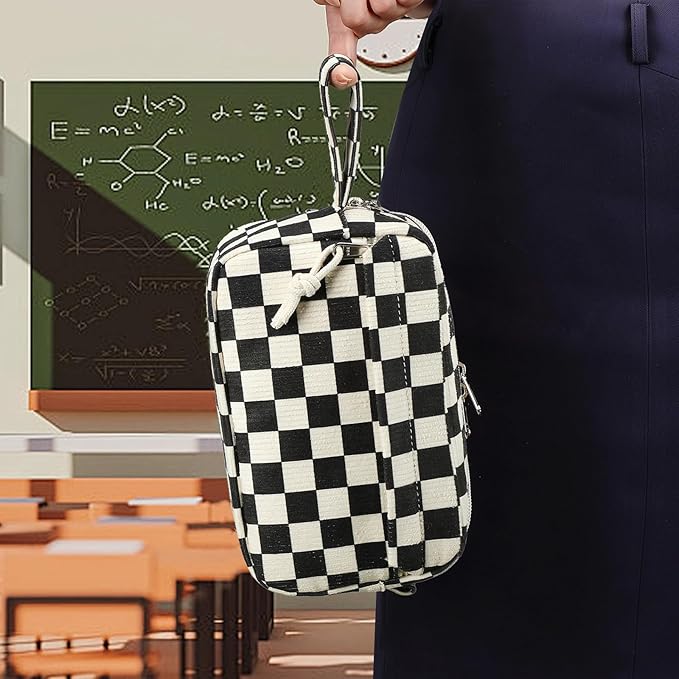 Bluboon Big Capacity Pencil Case Pouch Pen Case School Supplies - Cute Pencil Box Bag for Teen Girls Boys Women Man (Black White Checked)