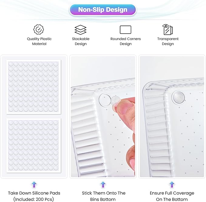 47 PCS Clear Plastic Drawer Organizer Set - 4 Sizes Makeup Organizer Desk Drawer Divider Bathroom Organizers and Storage Bins for Makeup, Jewelry, Gadgets, Office, Kitchen, Bedroom, Bathroom