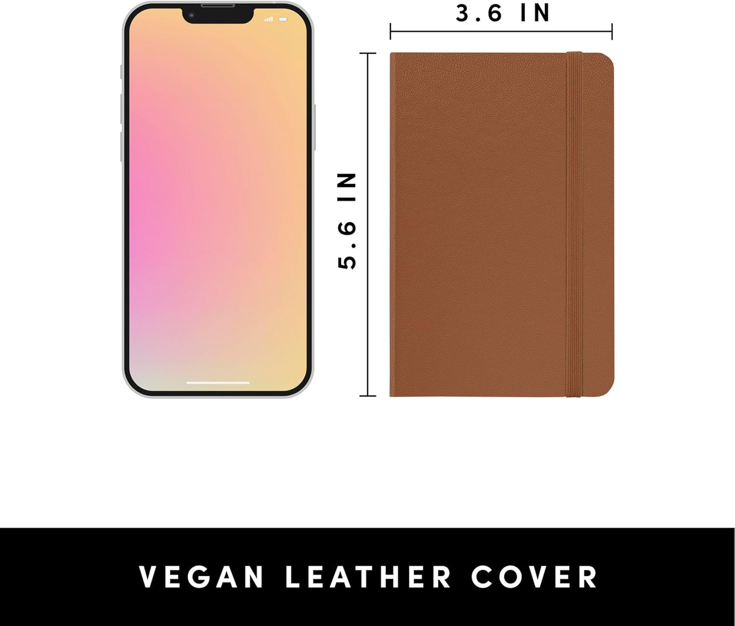 PAPERAGE Lined Pocket Journal Notebook, 1 Pack, (Cognac), 160 Pages, Small, 3.6 inches x 5.6 inches - 100 GSM Thick Paper, Hardcover