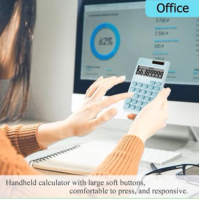 Basic Calculator, Desktop Cute Pocket Size Mini Calculators for School, Office, Home (Light Blue)