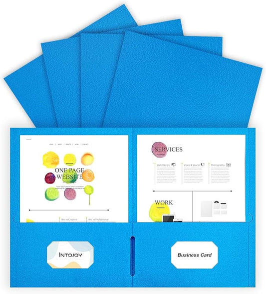 Folders with Pockets,IntoJoy 50 Pack 2 Pocket Folders Fit Letter Size Paper File Folders for School Office Business Home Filing Resume Portfolio (Blue)