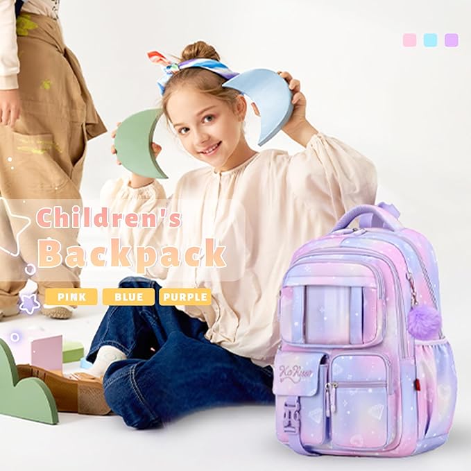 Lanola Girls Backpack, Kawaii Cute Kids Backpack for Teen Students Lightweight Water Resistant BookBag for Elementary Primary School - Pink