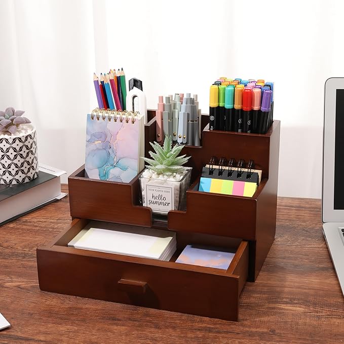 Bamboo Desk Organizer Makeup Storage Drawer Pen Organizer with Drawer bamboo for desk Pencil Holder for Desk