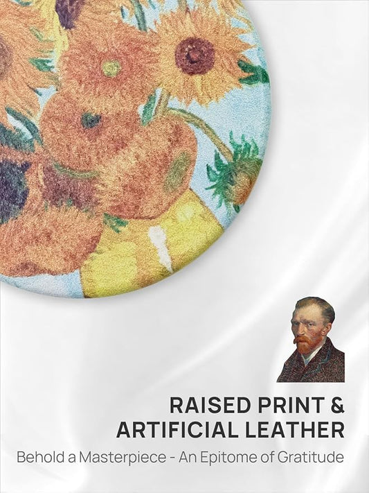 OMIRO 1X/10X Compact Magnifying Mirror, Unique Painting Pocket Mirror with Classical PU Leather (Round, Sunflowers)