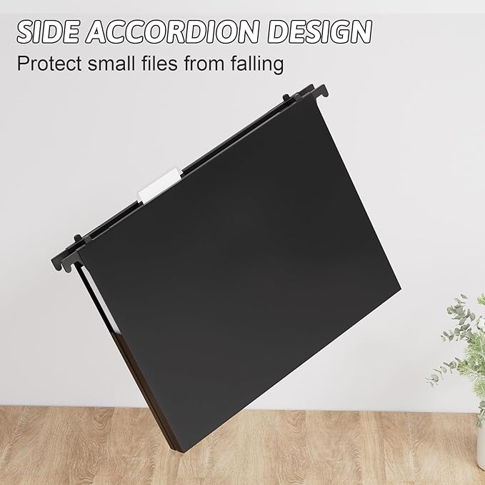 Plastic Extra Capacity Hanging File Folders Letter Size,1 Inch Expansion,12 Pack Reinforced Heavy Duty Hanging Folders,Expandable Hanging File Folder,Adjustable Tabs,for Bulky Files,Black