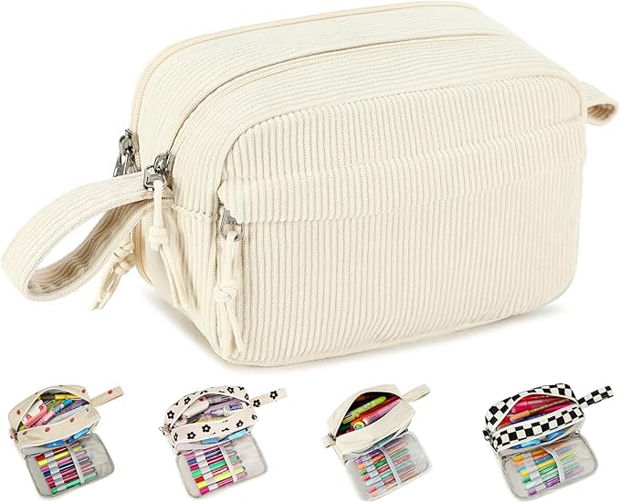 Bluboon Big Capacity Pencil Case Pencil Pouch Pen Case School Supplies Cute Pencil Box Pencil Bag for Teen Girls Boys Women Man (Beige A)