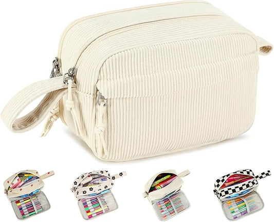 Bluboon Big Capacity Pencil Case Pencil Pouch Pen Case School Supplies Cute Pencil Box Pencil Bag for Teen Girls Boys Women Man (Beige A)