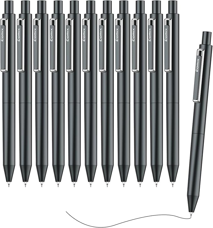 Comix Gel pens,10 Pack,Dual Ball Nib,Fine Point 0.5 mm,Black Quick Dry Ink, Low Center of Gravity Counterweight Signing Pen,Ideal for Smooth Writing