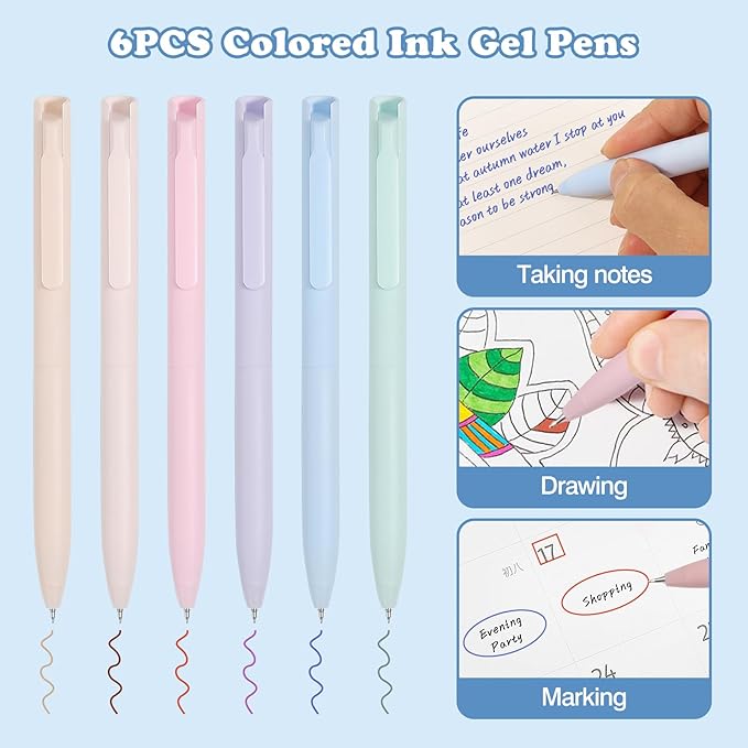 MoKo 56 PCS Aesthetic School Supplies with Pencil Pouch, Cute Stationery Set for Students Office, 12 Gel Pens, 12 Pastel Highlighters, 6 Mechanical Pencils 0.5 & 0.7mm, Sticky Note Index Tab (Pink)