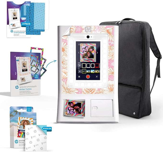 HP Sprocket Photo Booth Machine Instant Color Photo Printer (White) Gift Bundle + Zink Paper (110 Sheets) + Padded Carrying Case + Premium Screen Protector (2) + Decorative Sticker Frames (15)