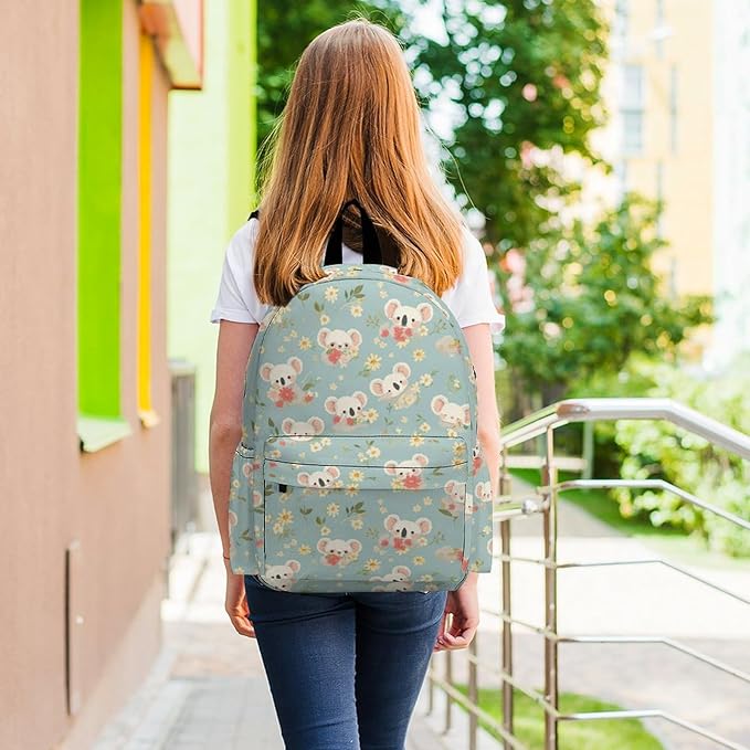 17 Inch Laptop Backpack Cute Koala Face Spring Flowers Teen Girls Boys School Backpack Bags Travel Bookbag Back Pack Outdoor Daypack for Women Men