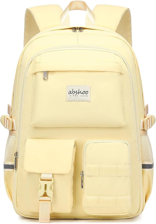 abshoo Big Student Laptop Backpack For College Women Middle High School Teen Girls Bookbag Travel Daypack (Cream)