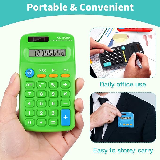 30 Pack Pocket Calculator Small Battery Powered Bulk Mini Size 4 Function Hand Held Basic Calculator for Students Kids School Home Office(Green, White, Red, Yellow, Blue, Black)