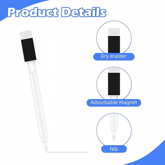 5 Pcs White Dry Erase Markers Magnetic Dry Erase Marker with Eraser Cap Mini Dry Erase Markers for Blackboard (5)