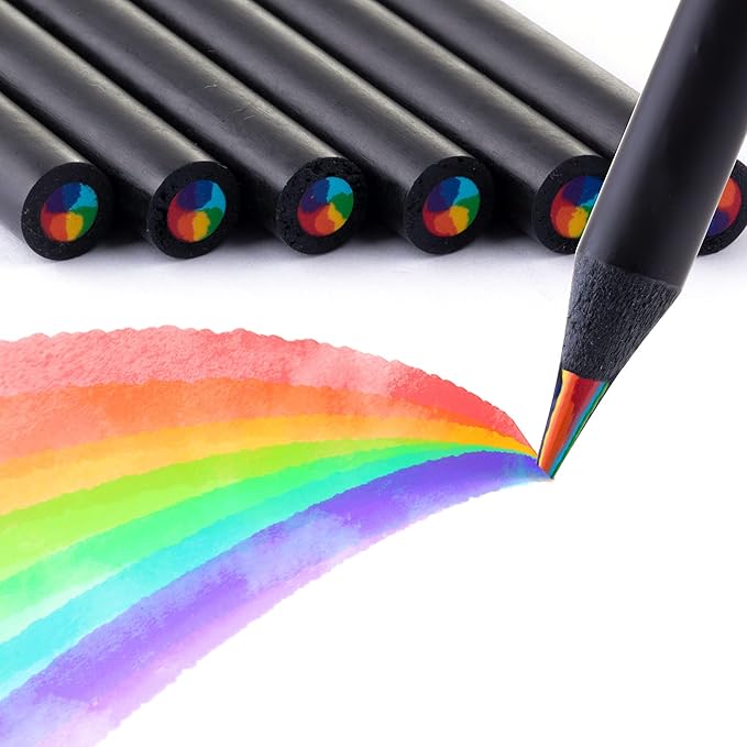TINNIVI Art Supplies for Kids and Adults, 7 Color in 1 Black Wooden Rainbow Colored Pencils Pre-sharpened, with Sharpener, for Coloring Books, Easter Basket Stuffers, Drawing, Sketching (12pcs)