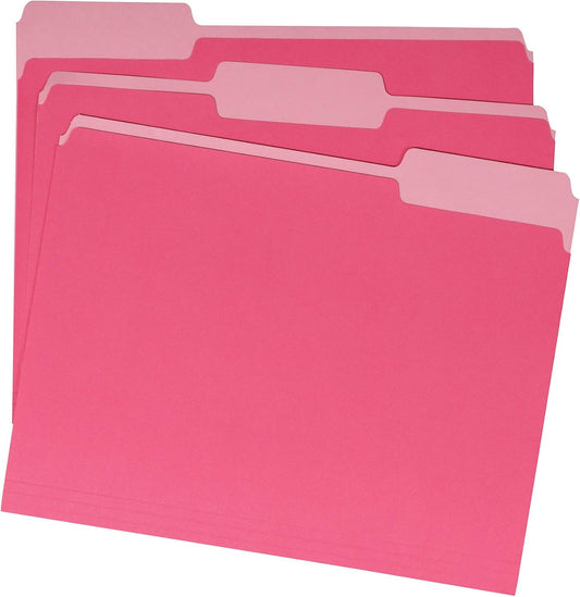 Amazon Basics File Folders, Letter Size, 1/3 Cut Tab, Pink, 36-Pack