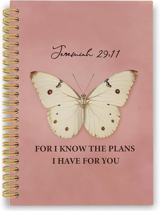 Vintage Butterfly Christian Spiral Notebook, for I Know the Plans I Have for You Bible Journaling Notebooks for Women, Religious Faith Hardcover Journals for Office 160 Pages 5.5 x 8.3 Inch