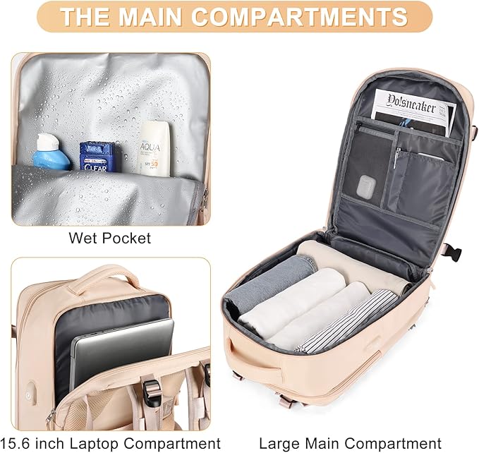 Large Carry On Backpack Flight Approved Personal Item Travel Backpack For Women Airline Approved Waterproof Sports Luggage Backpack Casual Daypack Small Hiking Backpack