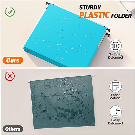 Extra Capacity Plastic Hanging File Folders,12 Pack Reinforced Expanding Hang Folder Letter Size,Accordian Pocket,Heavy Duty 2 Inch Expansion, Hard Hanging Folder Organizer for Office Home,Blue