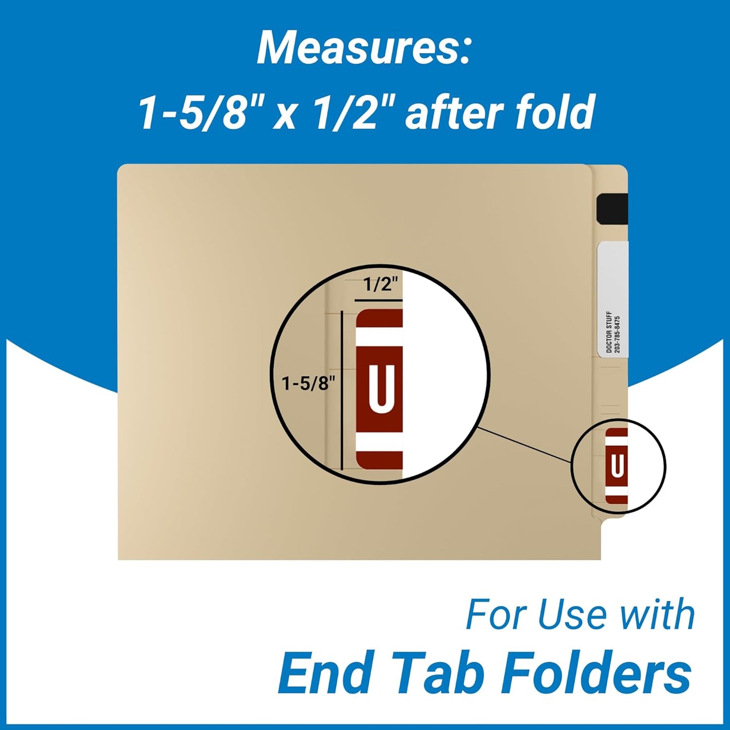 Doctor Stuff - File Folder Labels, Alphabet Letter U, Compatible with Smead Alpha Z Acc/ACCS - SMSM Series Alpha Stickers Dark Brown, 1-5/8" x 1”, 250/Roll