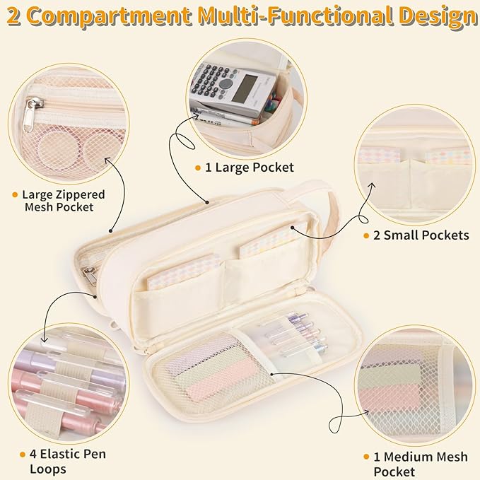 Pencil Case For Girls,Flower Quilted Large Capacity Pencil Pouch With 2 Compartment, Zipper Pencil Bag With Handle, Women Soft Pencil Box For Middle School Office College