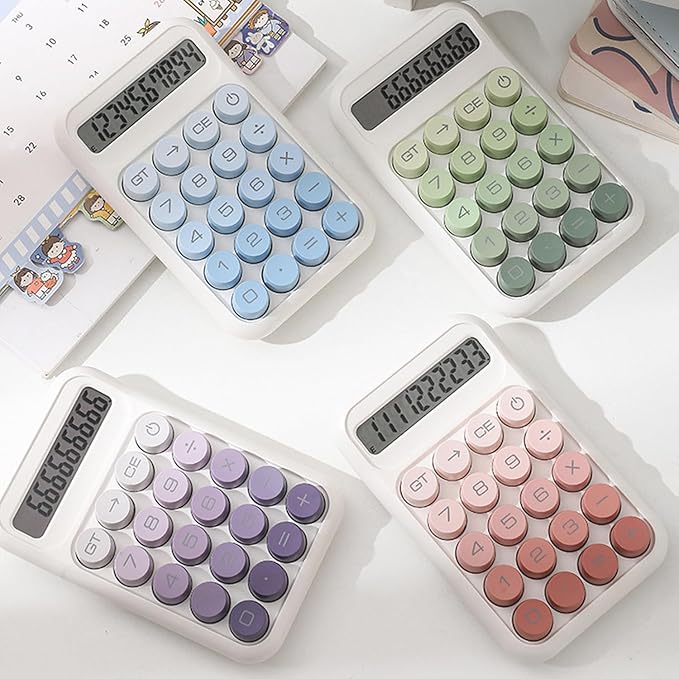 Y YOMA 1 Pack Mechanical Switch Calculator with 10 Digit Large LCD Display Big Button, Mini Cute Desktop Calculator 4 Function Basic Calculators for School Home Office Business, Leaf Green