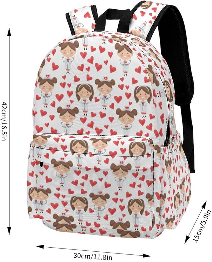 17 Inch Laptop Backpack Cartoon Nurses Hearts Teen Girls Boys School Backpack Bags Travel Bookbag Back Pack Outdoor Daypack for Women Men