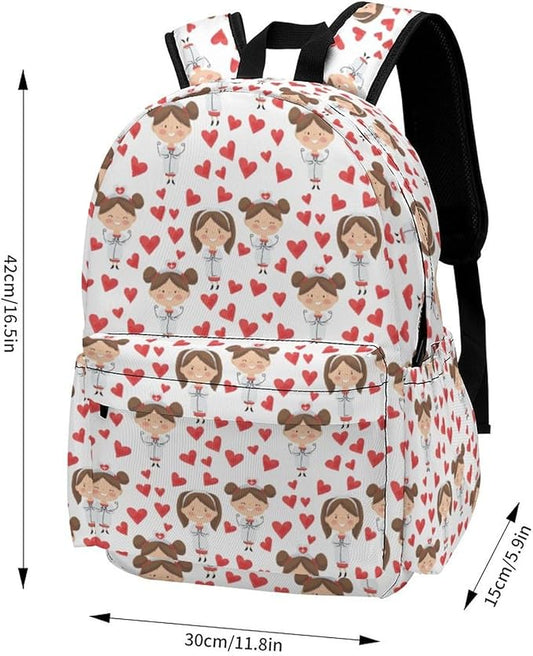17 Inch Laptop Backpack Cartoon Nurses Hearts Teen Girls Boys School Backpack Bags Travel Bookbag Back Pack Outdoor Daypack for Women Men