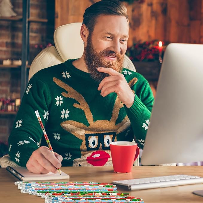 Zuazaor 200 Piece Christmas Pencils Student Mixed-color Cute Wooden Pencils in Bulk Pencils with Eraser Wood Graphite Pencil for Kids Girls Boys (Christmas Day)