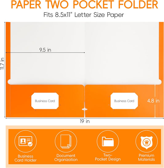 50 Pack Folders with Pockets, Pocket Folders Fit Letter Size Paper, with Business Card Slot, 2-Pocket Folder for School Office Home Business