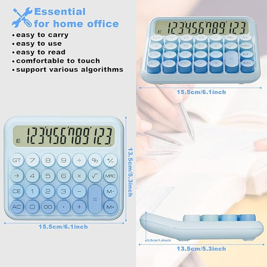 Mechanical Calculator 12 Digit Extra Large 5-Inch LCD Display, DECKLIT Battery Desk Calculator, Big Buttons Easy to Press Office Calculators Desktop, 15°Tilt Screen for Kids Calculator(Ice Blue)