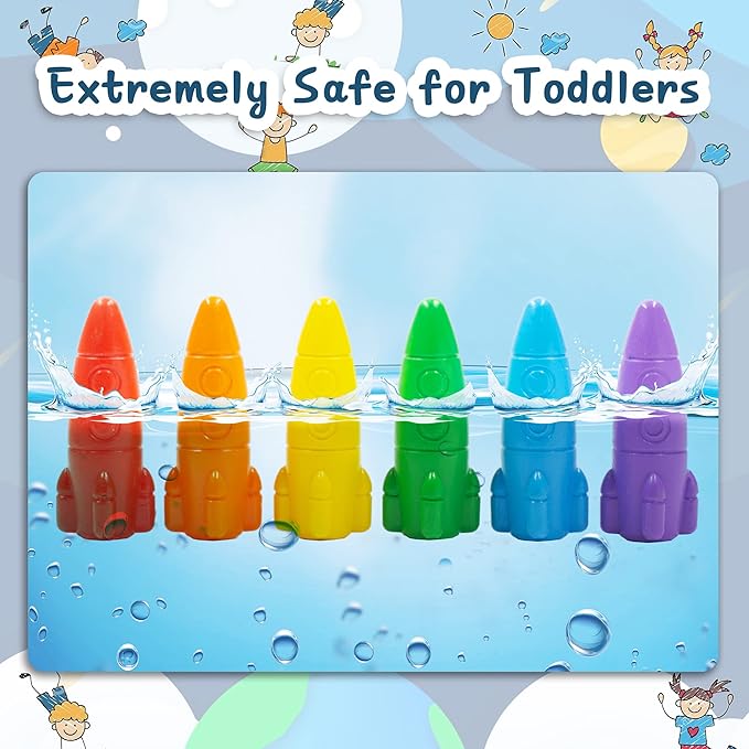 24 Colors Space Crayons for Toddlers Age 1-3, Non-toxic Mess Free Unbreakable Crayon Gifts, Easy to Hold Washable Crayons, Safe Coloring Gifts for Babies and Children