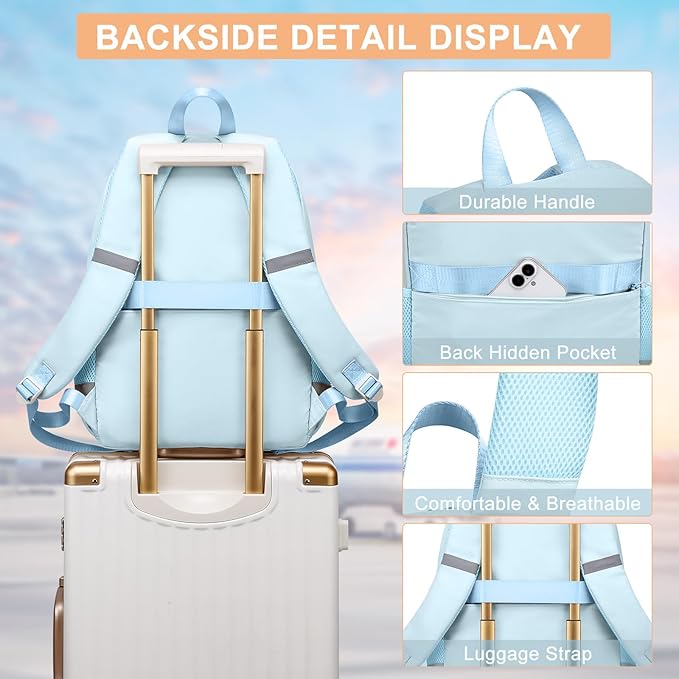 School Backpack for Teen Girls, Cute College Back Pack for Women, Kids Backpack for Girls, Middle Students School BookBag, 15.6 Inch Laptop Bag Travel Back Pack, Light Blue